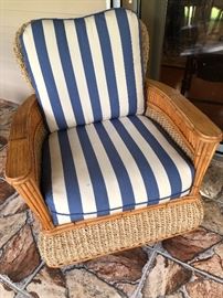 Gorgeous woven jute & bamboo w/blue stripe cushions lanai set 	Including: (10% discount on entire set purchase)
3-cushion sofa (76"W 32"D 36-1/2"H) - $460
Rectangular coffee table (45"W 22-1/2"D 20-1/2"H) - $140
Swivel rocker - (31"W 35"H 31"D) - $160
Chair w/ottoman - (Chair 26"W 29"D 34-1/2"H) - $195
Side table (23W 20-1/2"D 24-1/2"H) - $76
Bar with 2 stools (Bar 52"W 26"D 42-1/2"H) - $895