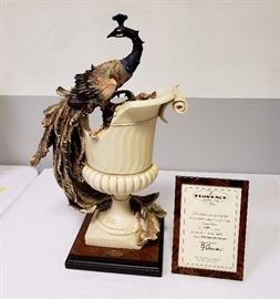 Giuseppe Armani "Vase with Peacock" #735 - Limited Edition 1139/3000 - includes framed Certificate of Authenticity