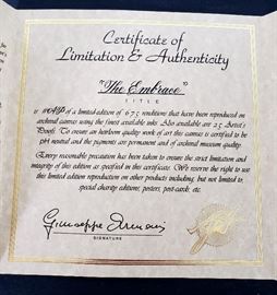 Giuseppe Armani "The Embrace" Artist Proof framed artwork - with Certificate of Authenticty and box