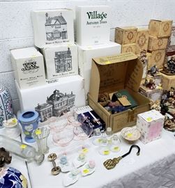 Department 56 buildings, vintage glassware, Boyds Bears, and more!