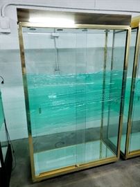 5 nice brass display cases with glass shelves