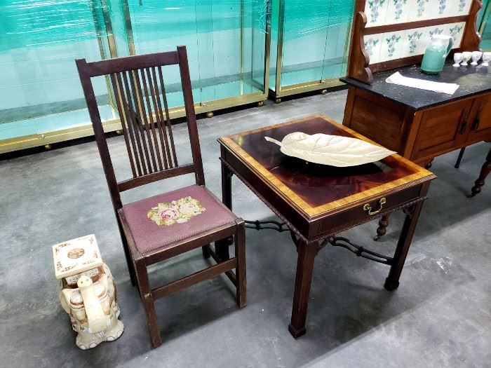 Vintage needlepoint chair, end table