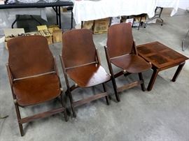 1940's U.S. American Seating Company folding chairs, end table