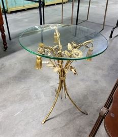 Small vintage glass-top tole table