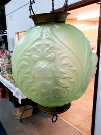 Antique hanging light with glass shade