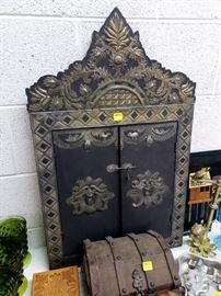 Cool vintage metal / wood mirror with doors