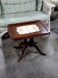 Small vintage table with glass-top tray