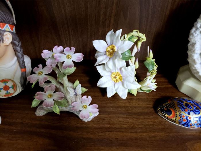 Cybis "Clematis" and "Pink Dogwood with Nest and Butterfly"