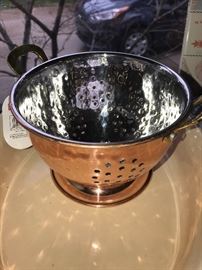 COPPER & STAINLESS COLANDER W/BRASS HANDLES