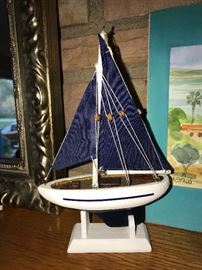 WOODEN BOAT MODEL WITH CLOTH SAILS FULLY ASSEMBLED