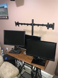 PC MONITORS, DUAL MONITOR STAND, ADJUSTABLE TWO ARM
