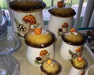 VINTAGE SEARS ROEBUCK SET OF MERRY MUSHROOM CANISTERS