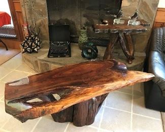 Two Wood Stump Tables