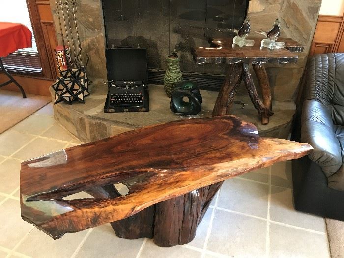 Two Wood Stump Tables