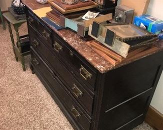 ANTIQUE EASTLAKE BUFFET TABLE WITH MARBLE TOP 