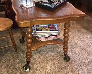 AMERICANA TIGER OAK BALL AND CLAW FEET  SIDE TABLE