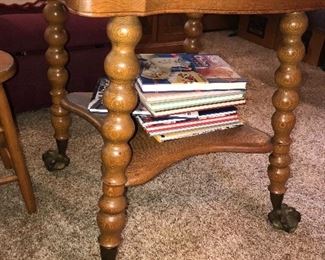 AMERICANA TIGER OAK BALL AND CLAW FEET  SIDE TABLE