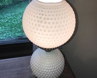 ANTIQUE BALL FENTON HOBNAIL MILK GLASS LAMP