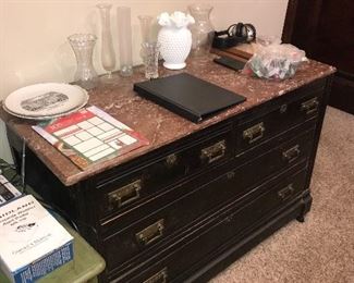 ANTIQUE EASTLAKE BUFFET TABLE WITH MARBLE TOP 