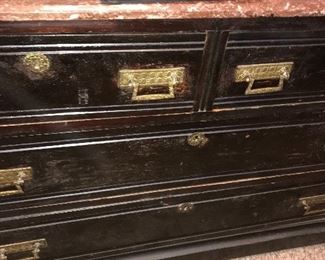 ANTIQUE EASTLAKE BUFFET TABLE WITH MARBLE TOP 