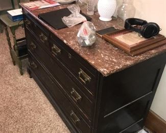 ANTIQUE EASTLAKE BUFFET TABLE WITH MARBLE TOP 