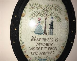 ANTIQUE FRAMED NEEDLEPOINT