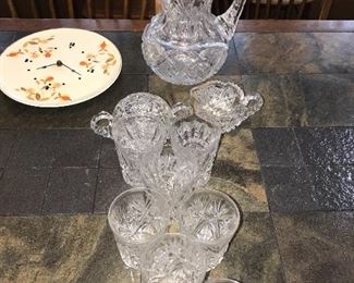 CRYSTAL TUMBLERS AND PITCHER