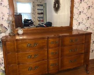 French Provincial dresser with mirror - $300             68”W x 36”H x 21-1/2”D