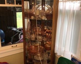 Curved curio cabinet and tons of depression glass