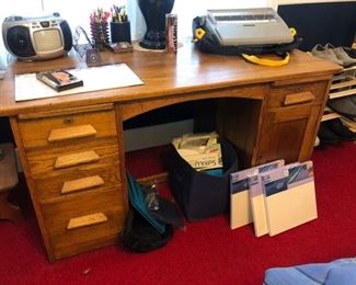 Wooden desk and tons of office supplies