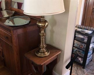 Small wooden table and lamp