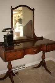 Matching double pedestal vanity/ antique phone (Berkey and Gay)