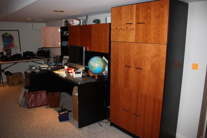 Desk with 6 door cabinet, file cabinet