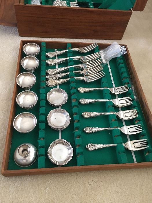 Antique Wallace flatware (service for 12)with extensive serving pieces, ash trays, salt cellars, spoons
