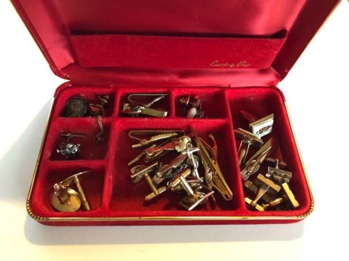 A collection of Vintage Cuff Links and Tie Holders