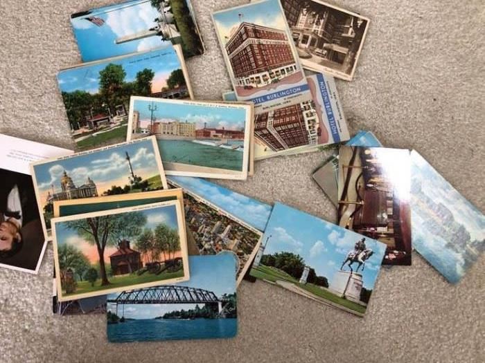 A collection of vintage postcards primarily from Iowa