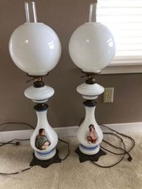 Antique Glass Lamps Featuring Josephine and Napoleon