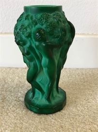 Antique Green Glass Malachite Nude Vase