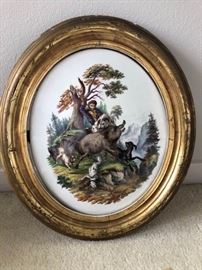 Antique Oval Picture Surrounded by a Wood Frame