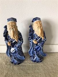 Asian Male Figurines in Blue and White