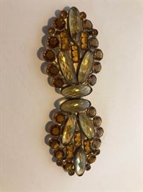 Vintage amber colored glass and brass belt buckle