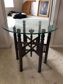 Wood folding table with glass top