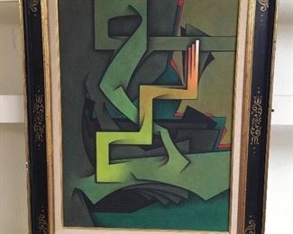 Oil on board by Mihail Chemiakin. Approximately 21 inches by 28 inches. Low estimate $750