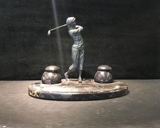 Bronze & marble golfer. Low estimate $500