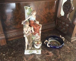 Porcelain figures and 2 handle Sevres bowl