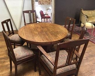 Oak table & inlaid chairs. Low estimate $250