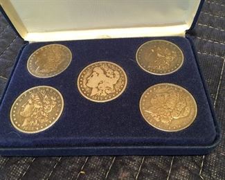 Morgan silver dollars 1879, 1882, 1883, 1885, 1896