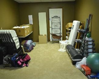 BASEMENT-FOLDING CHAIRS, EXERCISE, LINENS, SPORTING EQUIPMENT 