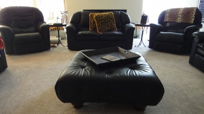 Matching Leather Sofa, 2  reclining Love seats, 2 reclining  chairs, & ottoman . Purchased from Merchandise Mart. 