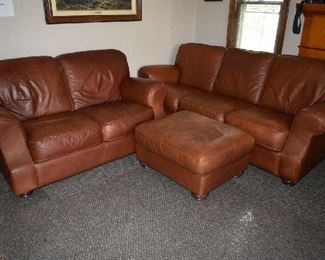 LEATHER SOFA, LOVESEAT & OTTOMAN
